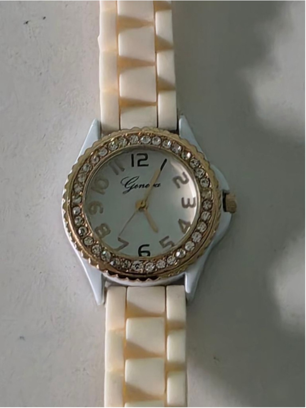 Women's Geneva Cream Gold Rhinestone Watch One Size